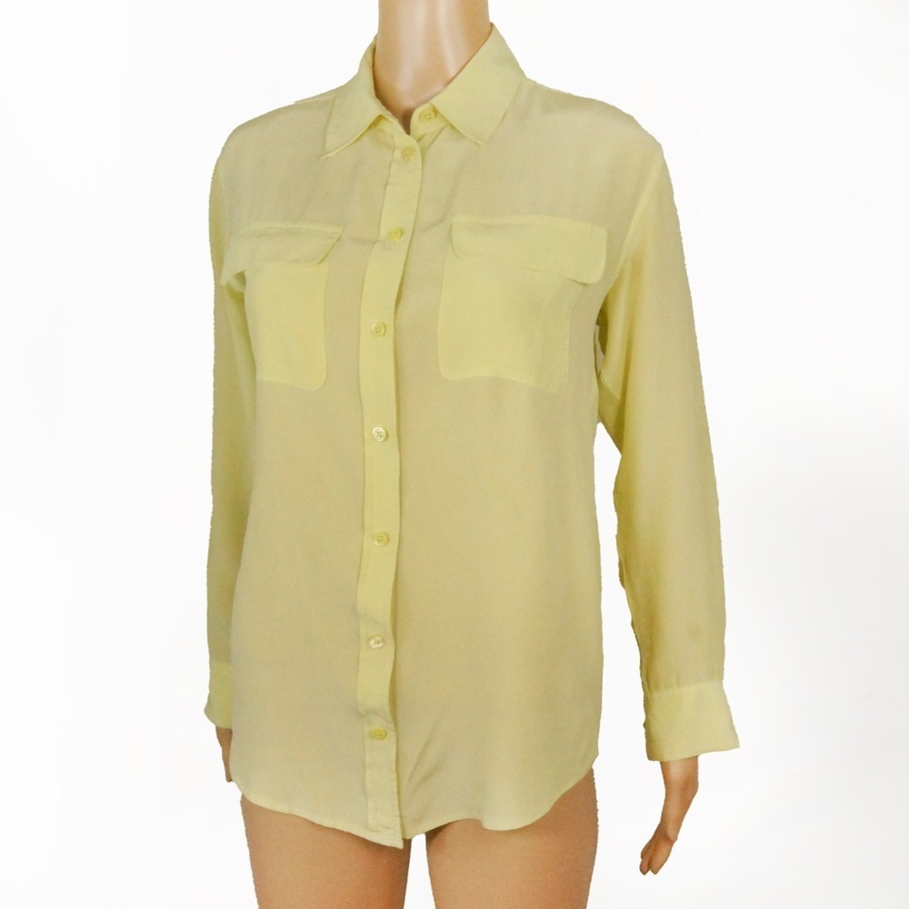 Equipment Pale Pastel Green Silk Long Sleeve Button Up  Blouse Top